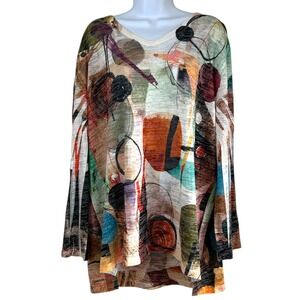 Jess and Jane Artsy Toscana Burnout Flowy Swing‎ Top Sz 2X Boho Relaxed Modern